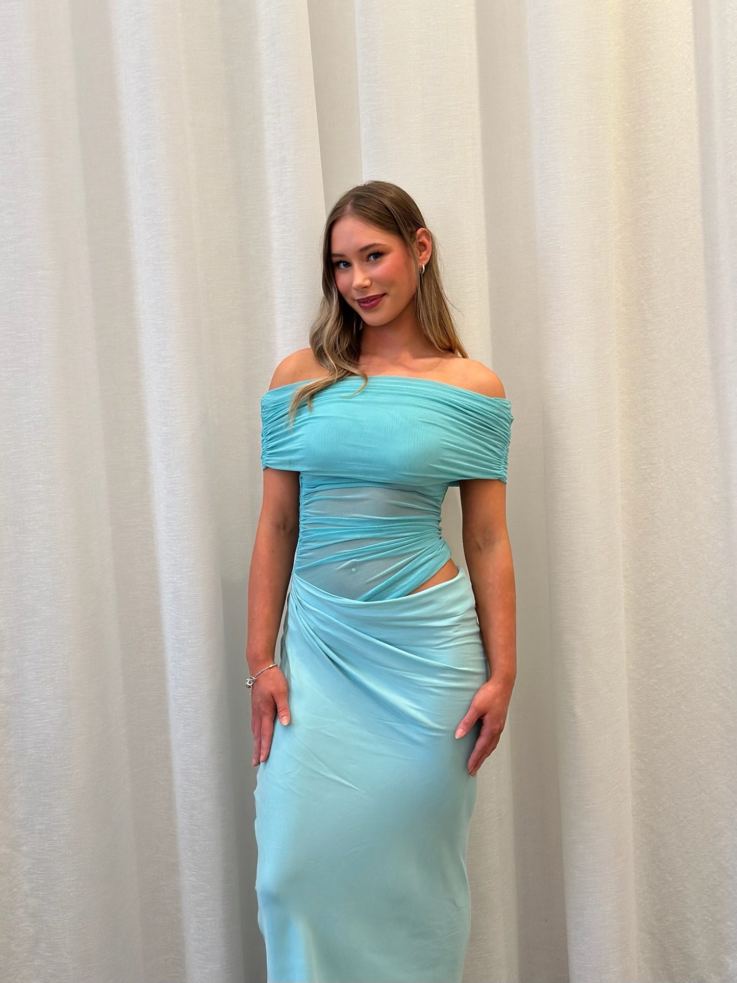 Benni | Nico Off The Shoulder Maxi - Aquamarine