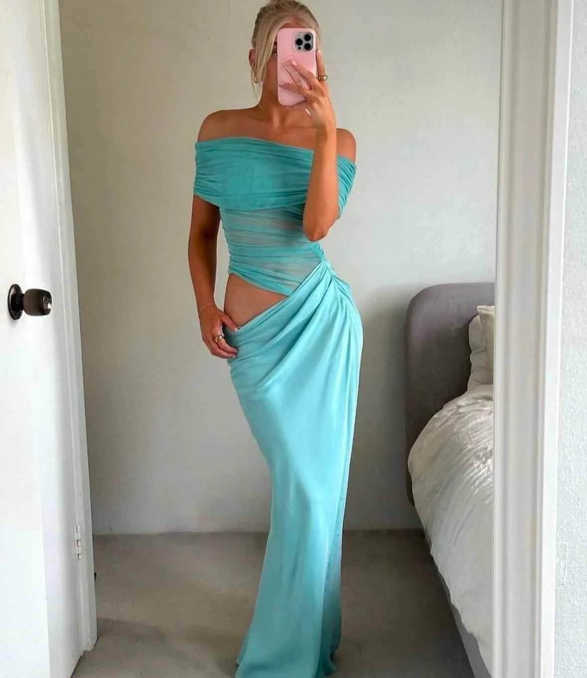 Benni | Nico Off The Shoulder Maxi - Aquamarine