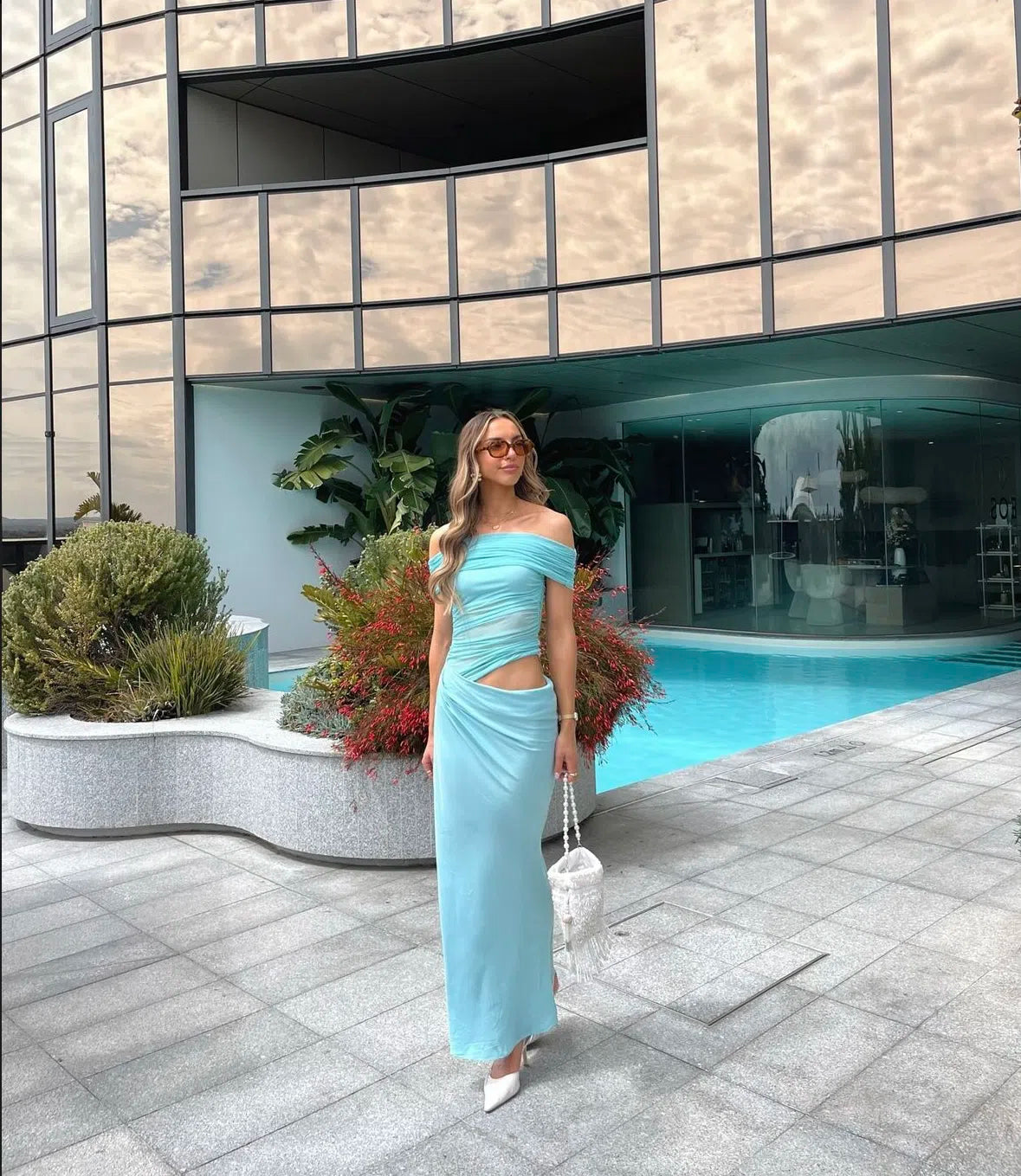 Benni | Nico Off The Shoulder Maxi - Aquamarine