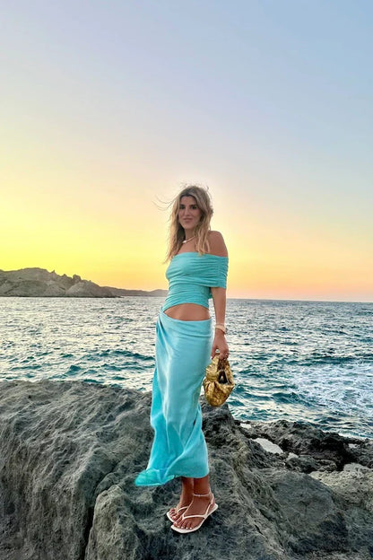 Benni | Nico Off The Shoulder Maxi - Aquamarine